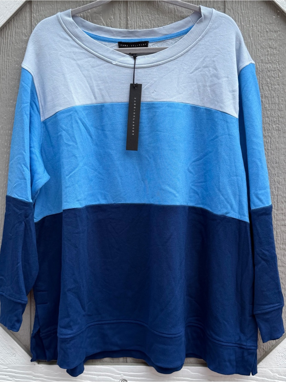 Jane & Delancey Three-Tone Blue Crewneck Top